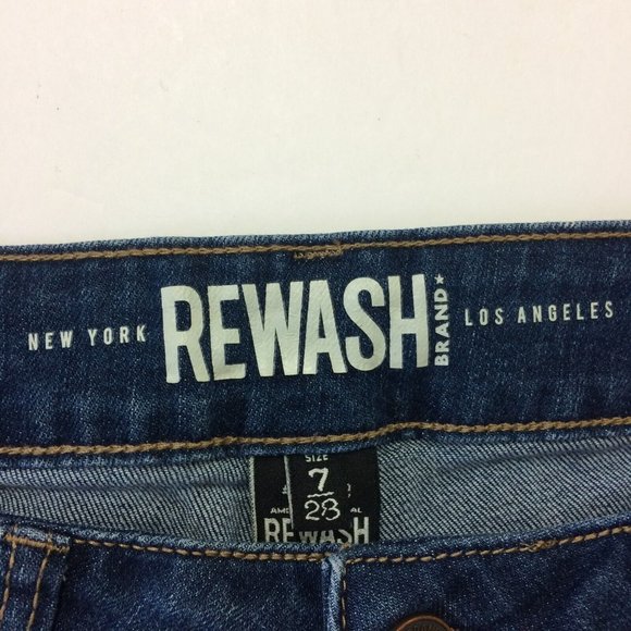 Rewash Womens Denim Jean Mini Skirt Vintage Reunion Distressed Size 7/28 Raw Hem - Picture 4 of 6